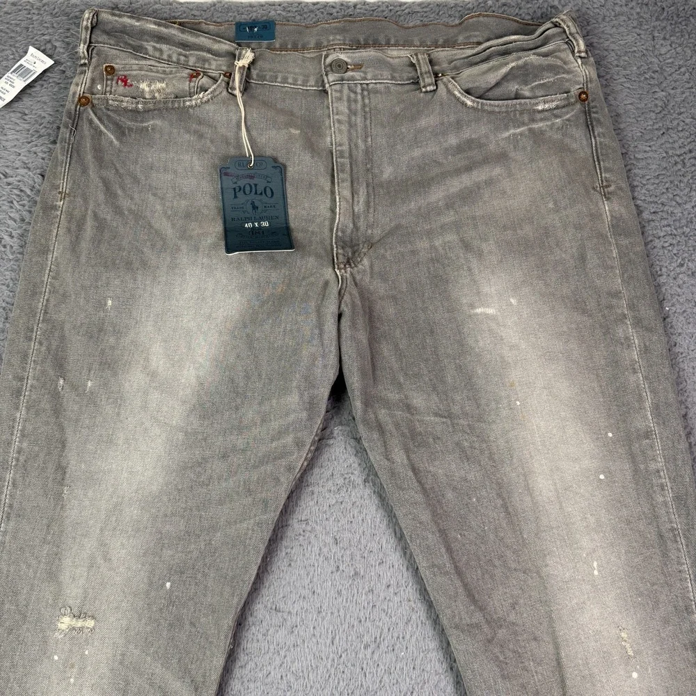 Polo Ralph Lauren Slim 381 Jeans Mens 40x32 (tagged 40x30) Gray Distressed NEW